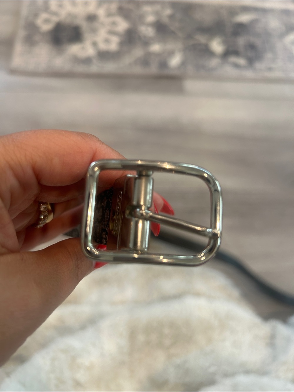Coach Black & Gray Signature Monogram Belt with Silver Hardware Sz M - Picture 13 of 15
